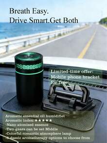 1 Set Car Humidifier (250ml Capacity, Color Changing Night Light, LED Charging) & 360° Rotatable Car Phone Holder With License Plate, Perfect Car Accessories Gift For Friends On Holidays - Cylinder - View 19