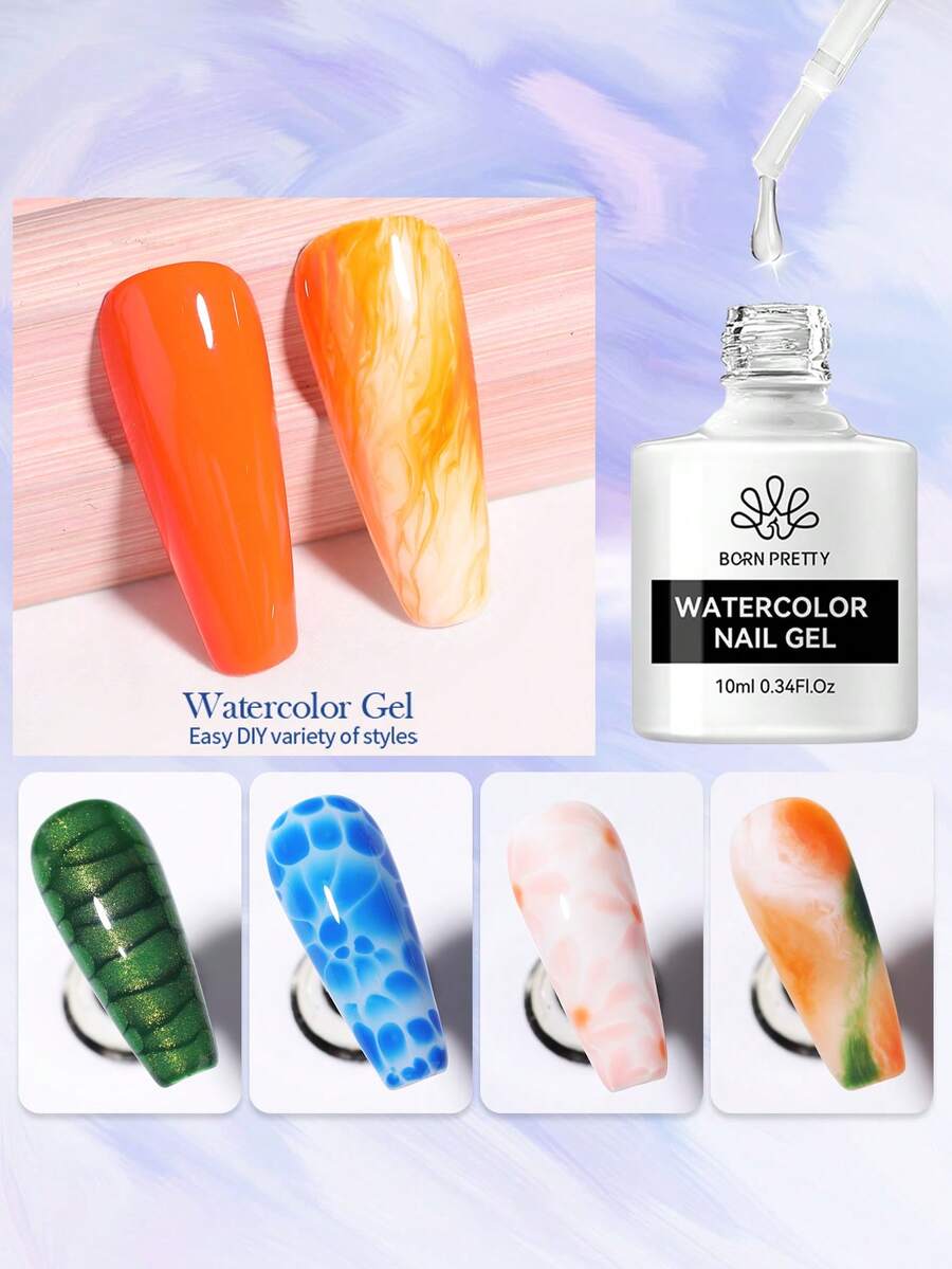 BORN PRETTY 10ml Gel de Unhas Aquarela, Esmalte de Unhas Removível com Efeito de Pintura Artística, Adequado para Salões de Beleza e Uso Doméstico
