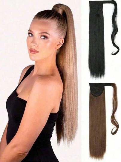 18/22/24/26 Inch Long Straight Ponytail Wig, Synthetic Fiber Hair Extension, Heat Resistant, 22 Inch Wrap Around Ponytail Wig, Suitable For Women