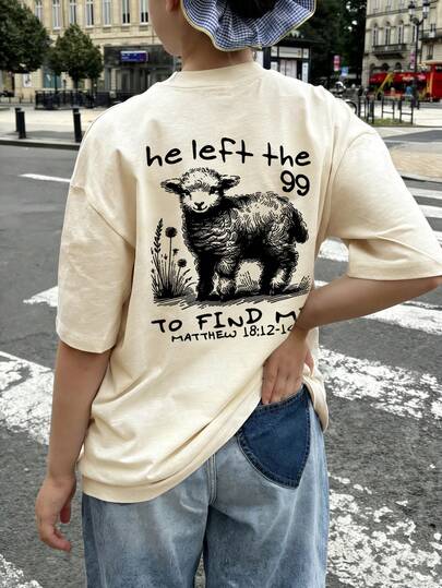 1pc Girls Casual Sheep Print Round Neck Short Sleeve T-Shirt, Summer Student Youth Clothing - The Cute Sheep Print T-Shirt Brings Joy And Happiness To Every Child!