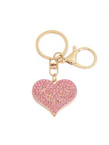 1个优雅粉色水钻心形钥匙扣 | 锌合金和铁合金吊坠，适合装饰包包，非常适合万圣节、圣诞节和学校使用 - 粉色 - 查看 6