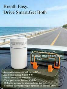 1 Set Car Humidifier (250ml Capacity, Color Changing Night Light, LED Charging) & 360° Rotatable Car Phone Holder With License Plate, Perfect Car Accessories Gift For Friends On Holidays - Cylinder - View 24