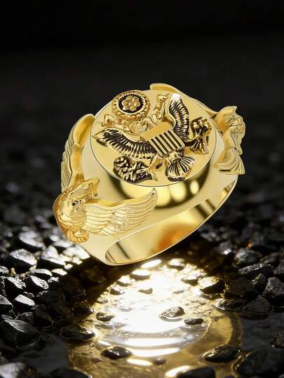 [Vintage Punk Ring] Vintage Punk Ring - Golden Double Eagle Relief Design, Unisex Wedding Ring, Retro Hip-Hop Style For Parties, Carnivals, Valentine's Day - For Both Teenager And Teenager