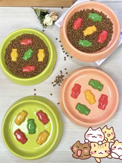 18cm Diameter Pet Ceramic Slow Feeder Bowl, Large Capacity Candy-Shaped Ceramic Licking Dish For Cats And Dogs