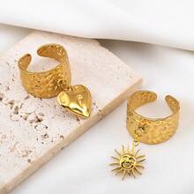 2个不锈钢扁平戒指底座，可调节开口戒圈，适合DIY镶嵌圆形宝石的珠宝 - 戒指托 - 查看 2