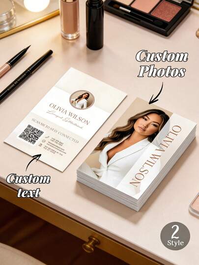 Cărți de vizită personalizate rafinate pentru salon de unghii - Aceste cărți de vizită atent concepute pentru salon de unghii prezintă portrete personalizate și machete elegante, prezentând eficient stilurile de servicii și detaliile profesionale (cum ar fi coafura, unghiile, machiajul, genele)