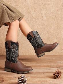 Boys Cowboy Boots Kids Classic Western Boots Square Toe Girls Cowgirl Boots For Toddler/Little Kid/Big Kid - 深棕色 - 查看 9