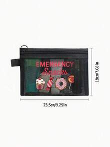 1个卡通零食“应急零食”图案网眼化妆包，多功能拉链收纳袋，零食收纳袋，化妆品便携收纳袋，护肤品收纳袋，浴室收纳袋，珠宝收纳袋，唇油和化妆品收纳袋，书包化妆包，旅行必备，日常使用，宿舍用品，婚礼新娘礼物，生日礼物，情人节礼物，斋月礼物，复活节礼物 - 彩色 - 查看 10