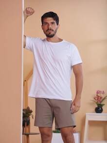 Men's Bermuda Shorts In Twill Fabric With Elastic Waistband - 卡其色 - 查看 7