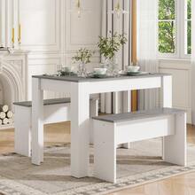 Flieks Dining Table With 2 Benches Dining Table Set For Kitchen, Dining Room, Small Space Artificial Marble - Grey - View 1