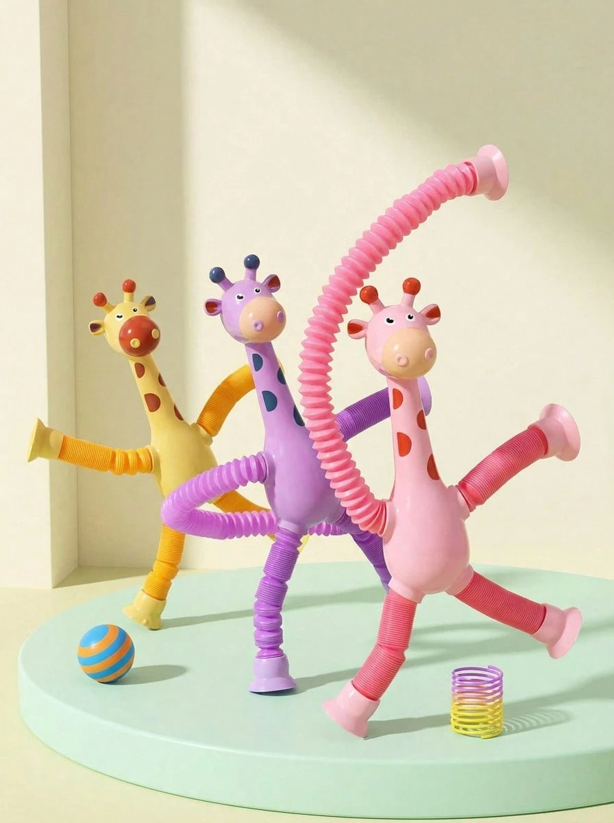 Children Suction Cup Giraffe Toys Pop Tubes Stress Relief Telescopic Giraffe Toy Sensory Bellows Toys Anti-Stress Squeeze Toy - Multicolor - View 1