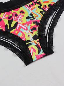 Dircho 3pcs Sexy Contrast Lace Hipster Panties, Allover Print Comfy Silky Intimates Briefs Panties, Women's Underwear & Lingerie - Multicolor - View 8