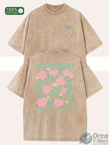 Women's Shirt 2026 Washed Cotton, Floral Dog Print T-Shirt, High-Quality Batik Cotton Vintage Fashion Brand T-Shirt, Unisex T-Shirt, Popular For Daily - 玫紅色 - 查看 6