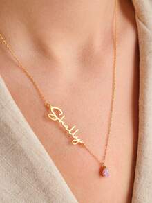 1 Personalized Handmade Birthstone Pendant Necklace With Side Engraved Name Design, Full Of Love, Is A Great Valentine's Day Gift For Loved Ones - Multicolor - View 3