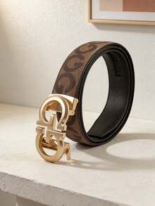1pc Men's Luxury Casual Belt, Letter Alloy Buckle With High-Quality PU Printed Strap, Suitable For Daily Wear, Office Attire, And Gift Giving - Multicolor - View 8