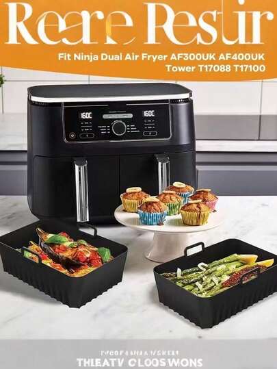 4片/2片装可重复使用硅胶空气炸锅垫，空气炸锅烹饪垫，空气炸锅配件，不粘烘焙垫，空气炸锅替换垫