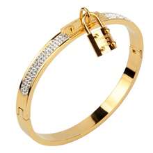 1pc Luxury Ins Style Crystal Inlaid Lock Design Stainless Steel Bracelet, Accessory For Women - Small Lock Bracelet - View 12