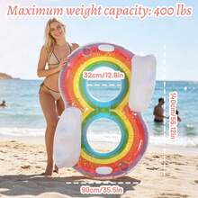 2 Person Swim Ring Pool Float, Double Lounger For Relaxing, Rainbow Inflatable Float For Adults, Pool, Lake, Party, Pool Inflatable, Beach Essentials, Pool Float - A - View 5