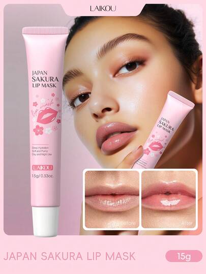  1片 LAIKOU 日本樱花唇膜，15克，改善唇部整体状况，深层去角质并滋养唇部，适合所有肤质，是旅行、露营、徒步、登山、户外护理的理想之选