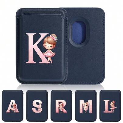 Elastic Magsafe Cardholder Slim Magnetic Wallet Vegan Leather Minimalist Designed Built-In Magnet Magnet Phone Bag Cover CellPhone Credit Card Holder For Apple12/13/14/15/16 Pro Max & Magsafe Case A-Z Astronaut Ballerina Girl Pattern