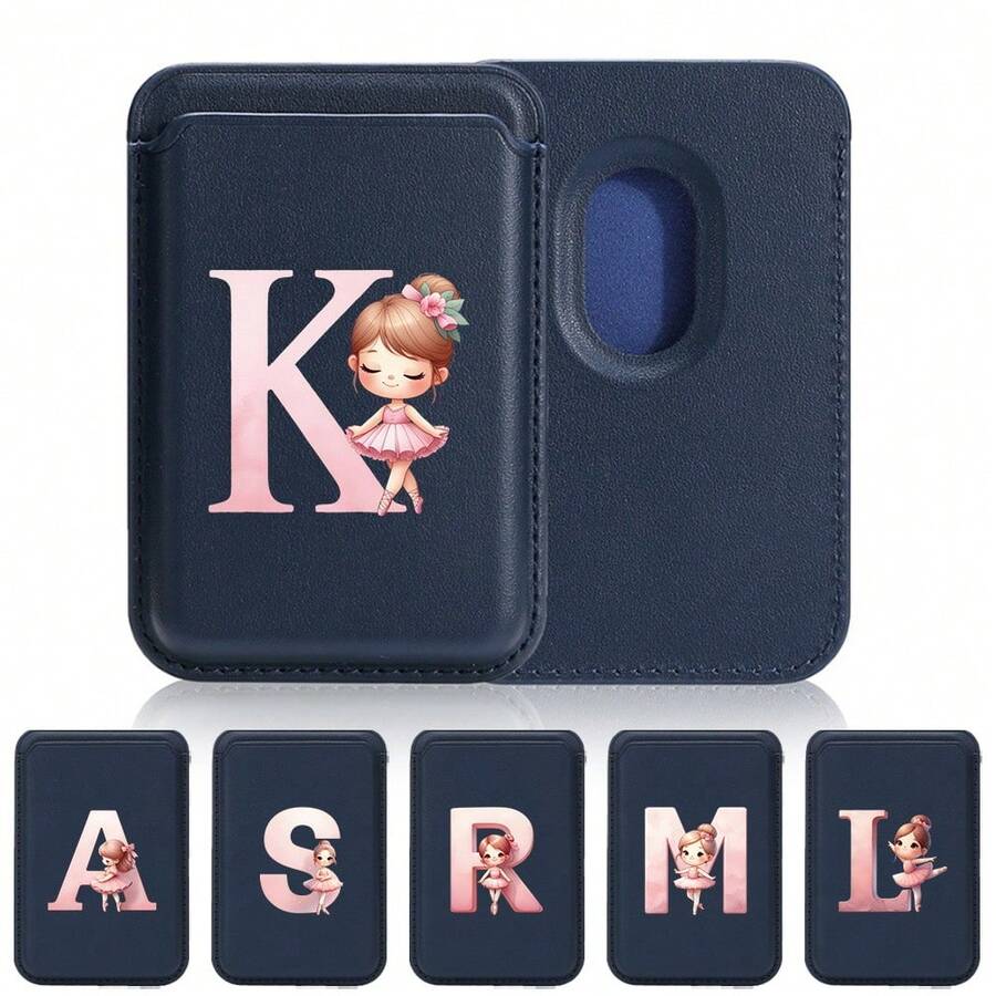 Elastic Magsafe Cardholder Slim Magnetic Wallet Vegan Leather Minimalist Designed Built-In Magnet Magnet Phone Bag Cover CellPhone Credit Card Holder For Apple12/13/14/15/16 Pro Max & Magsafe Case A-Z Astronaut Ballerina Girl Pattern - Teal Blue - View 1