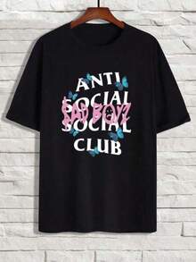 Men's Anti-Social Club Sad Boy Couple Matching 2026 Summer Short-Sleeve T-Shirt, Unisex 2026 Summer Daily Commuting Short-Sleeve T-Shirt, Unisex 2026 Summer Basic Short-Sleeve T-Shirt, Solid Color Simple, Not Easily Deformed, Suitable For Grocery Shopping - Black - View 8