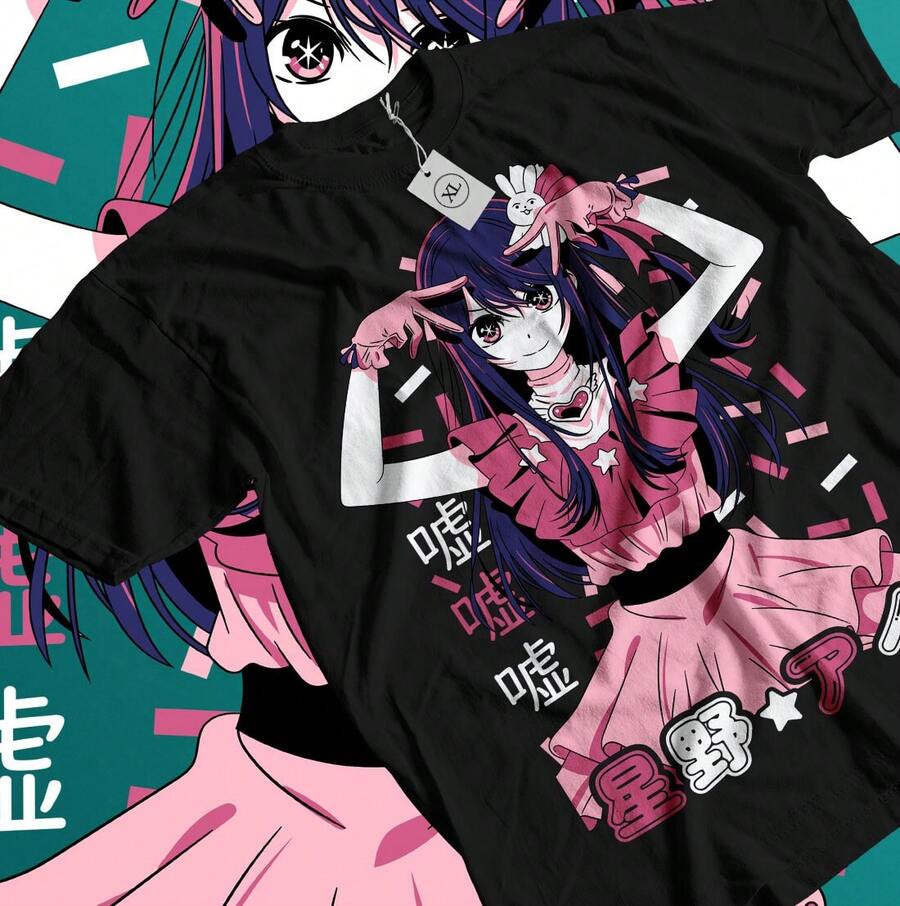 Oshi No Ko-Shirt Ai Hoshino Waifu Girl Call Of Night Anime Shirt All Size - 黑色 - 查看 1