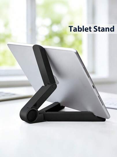 1pc Foldable & Adjustable Tablet & Phone Stand, Suitable For All Smartphones, Kindle E-Readers, Portable Multi-Angle ABS Stand With Non-Slip Base, Single-Hand Control, Water-Resistant, Great For Live Streaming, Video Watching, Online Courses, Office Work And Travel