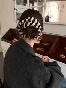 1pc Women's Brown Knitted Striped Scrunchie Hair Tie, New High-End Hair Accessory For Buns, Ponytails ,Scrunchy Hair Ties Elastic Band - 黑色 - 查看 10