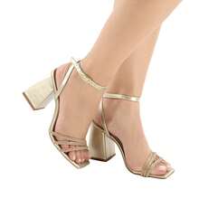 Sandália Salto Bloco 9CM FESTA FORMATURA CASUAL  Casual  Festa  elegante  Festa  Sexy  Casamento  Negócios  básico  Elegante  Neutro    Fivela  Strass    Casamento  Festa  Escritório  Casa  Ar livre - Ouro Light - Visão 2