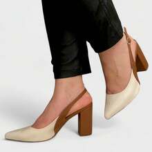 Women's White And Caramel Slingback Shoes – Comfortable Block Heel, Elegant And Modern Design - 駝色 - 查看 10