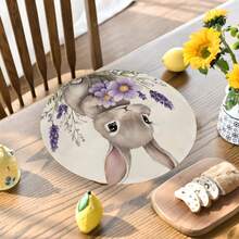 Jogo de 4 jogos americanos com tema de Páscoa, estampa minimalista de coelho com detalhes florais, perfeitos para festas, decoração de feriados e para a Páscoa. Tamanho: 38 x 38 cm. Ideal para decoração de casa, mesas festivas e estilo rústico. Material lavável. Uma ótima opção de presente. - Multicolorido - Ver 7
