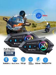 1/2 piezas Intercomunicador Bluetooth para casco de motocicleta, auriculares impermeables de 500m con altavoces - Multicolor - Ver 3
