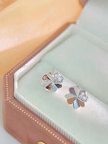 1 Pair S925 Sterling Silver Lucky Four-Leaf Clover Earrings, Minimalist Earrings, Perfect For Daily Wear, Christmas Gift, All-Season Accessory - Four-leaf Clover Earrings - View 4