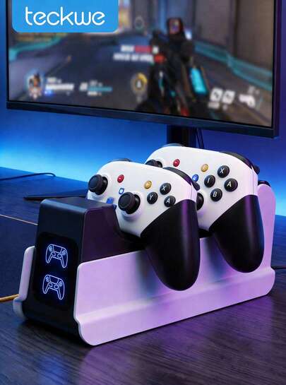 Teckwe Charging Stand For Game Controller, Charging Dock With Protective Chip And LED Indicator, 2.5 Hour Fast Charging, High Efficiency Power Dock Charging Accessory, Enhancing Gaming Experience