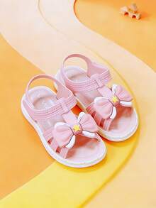 Sandalias abiertas con lazo de strass, transpirables, adecuadas para niñas en vacaciones de playa - Rosa - Ver 2