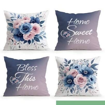 4pcs Minimalist Fresh Floral Pattern Printed Throw Pillow Covers, Decorative Cushion Covers For Living Room Sofa Bedroom, Pillow Insert Not Included