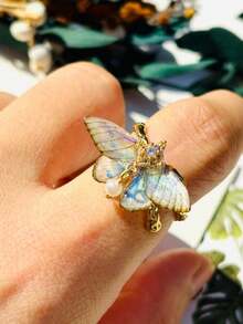 1pc Moth Ring With Cute Moth Wings Rings, Insect Fairy Jewelry, Handmade Gift For Her - Ring - View 3