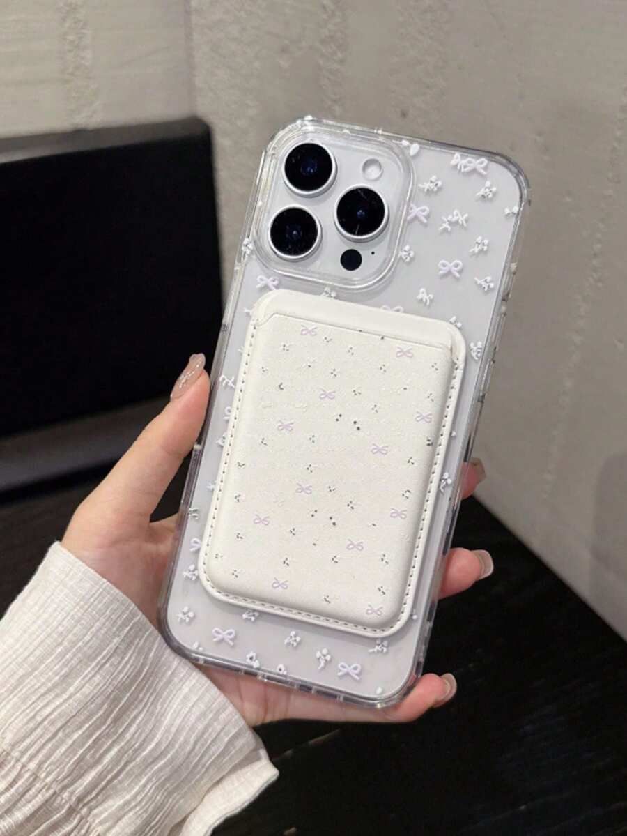 Estuche magnético para tarjetas con lazo floral púrpura delicado, compatible con iPhone 15 Pro Max/14/13 Pro Max/12/11, funda protectora suave - Multicolor - Ver 1