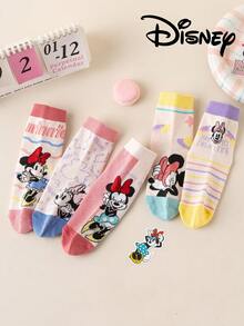 Disney 5/1雙正版迪士尼卡通圖案彩色中筒襪，可愛時尚迪士尼花紋，休閒舒適透氣學生襪，適合日常穿著、開學季、節日禮物 - 彩色 - 查看 3