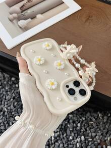 1个DIY雏菊马卡龙手机壳，带挂绳，情侣最新热销2025手机壳，适用于三星Galaxy/苹果/ / / - 白色 - 查看 4