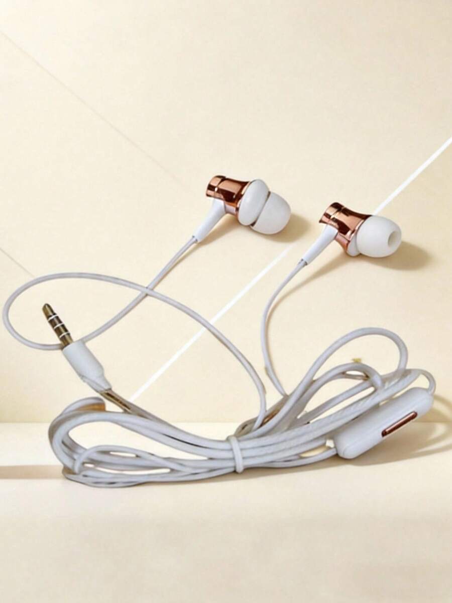 Audífonos alámbricos blanco y rose gold con micrófono, auriculares in-ear con control de volumen, sonido estéreo HD, manos libres para llamadas, compatibles con celular, tablet y laptop, diseño elegante y cómodo para uso diario - Ver 1