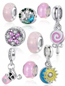 9pcs Purple Hollow Lollipop, Headphone, Sun & Moon Pendant Charms, DIY Gift For Friends - Multicolor - View 6