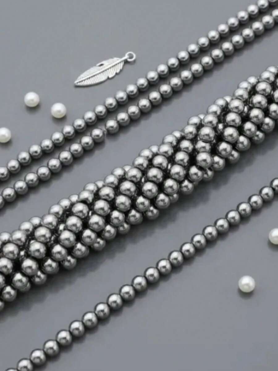 Acerina Piedra natural bola lisa para Bisuteria 3 Tiras - Negro - Ver 1