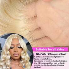 200% 密度 28 英寸金色波浪假发，混合真人发透明发际线长波浪假发，613 金色波浪假发（混合发丝，由真人发、合成纤维和蛋白质纤维制成） - S613 - 查看 8