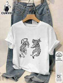 Áo thun ngắn tay cotton in họa tiết da báo cỡ lớn dành cho nữ, chất liệu mềm mại, quần áo cotton, trang phục ngoài trời, họa tiết in, áo thun mùa hè, áo thun nữ, áo kiểu, áo mùa hè, trang phục đi nghỉ mát, phong cách du lịch, phong cách bãi biển, trang phục nghỉ dưỡng tối giản màu trắng. - trắng - Xem 6