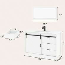 24/36/47 Inch Bathroom Vanity With Sink & Faucet & Mirror, Farmhouse Bathroom Vanity Cabinet Set With Sliding Barn Door & Drawers, Small Single Bath Storage Vanity Sink - 白色 - 查看 11