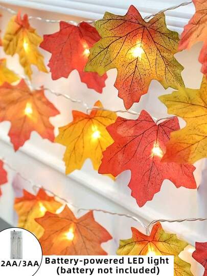 1 pieza 10/20/30 LED 2/3/4.5M Luces de cadena con forma de hoja de arce para decoración de otoño, decoración de habitación, decoración de dormitorio. Luces de hadas femeninas para decoración de Halloween, decoración del hogar, decoración de fiesta, decoración de Halloween, decoración de habitación, decoración de jardín de Halloween como regalo