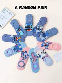 Disney 10/5 双装史迪奇和米奇图案女士短袜，透气舒适夏季隐形袜，新颖时尚袜子 - 彩色 - 查看 14