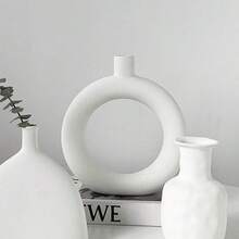 1 buc. Vază rotundă albă, arsă, simplă, nordică, design în stil Ins, recipient pentru aranjament floral pentru flori artificiale și uscate, ornament decorativ pentru camera de zi, rechizite pentru casă pentru Anul Nou, Ziua Îndrăgostiților - 1 BUC - Vizualizare 6